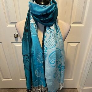 Pashmina Elegant Blue Patterned Scarf